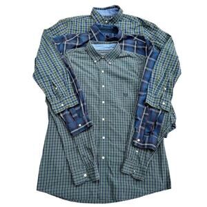 Chaps Men’s Easy Care Navy Blue Plaid Button Down Shirts Lot 3  Sz L